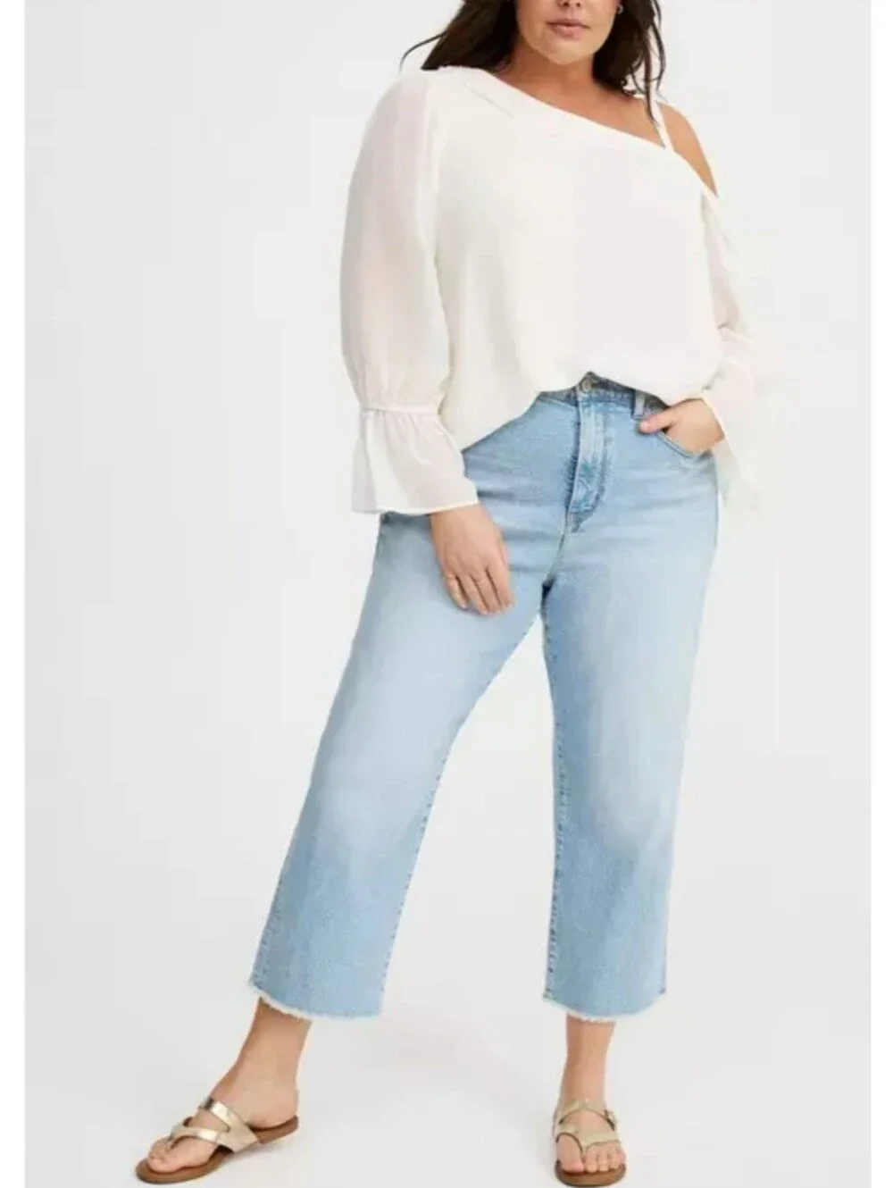 NEW Torrid 0X Size 12 Chiffon Asymmetrical One-Shoulder Blouse White 3692-CT - Picture 1 of 11